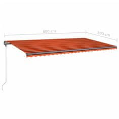 Vidaxl Ručne zaťahovacia markíza s LED 600x300 cm oranžovo-hnedá