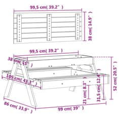 Petromila vidaXL Piknikový stôl s pieskoviskom pre deti, borovicový masív