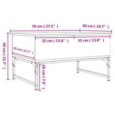 Vidaxl Konferenčný stolík, hnedý dub 70x50x40 cm, kompozitné drevo+kov