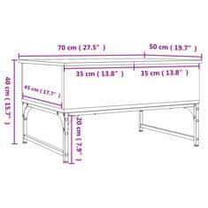 Vidaxl Konferenčný stolík, sivá sonoma 70x50x40cm kompozitné drevo+kov