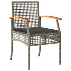 Vidaxl Záhradné stoličky s vankúšmi 2 ks sivé polyratan akáciové drevo