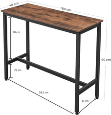 VASAGLE Barový stôl Amy hnedá/čierna