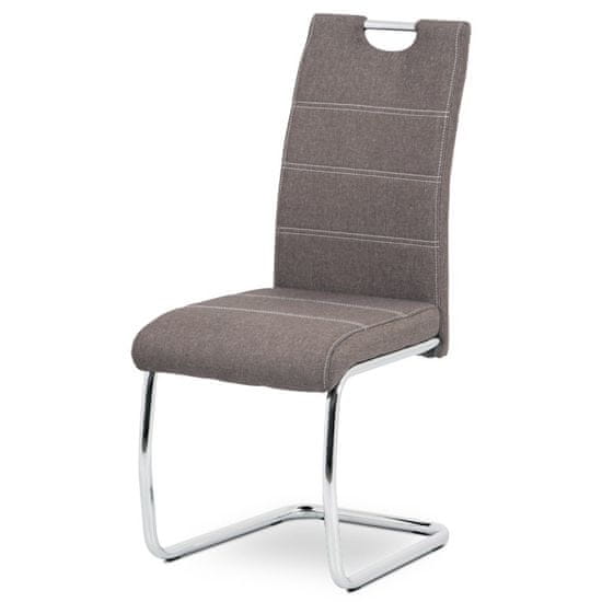 Autronic - Jedálenská stolička, poťah coffee látka, biele prešitie, kovová chrómovaná perová podnož - HC-482 COF2