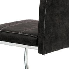Autronic - Jedálenská stolička, poťah čierna látka v dekore vintage kože, kovová chrómovaná perová podnož - HC-483 B