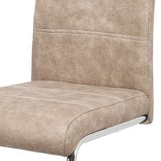 Autronic - Jedálenská stolička, poťah krémová látka COWBOY v dekore vintage kože, kovová chrómovaná perová podnož -