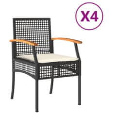 Petromila vidaXL Záhradné stoličky s vankúšmi 4 ks čierne polyratan akácia