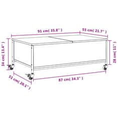 Vidaxl Konferenčný stolík+kolieska, hnedý dub 91x55x34 cm