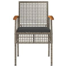 Vidaxl Záhradné stoličky s vankúšmi 2 ks sivé polyratan akáciové drevo