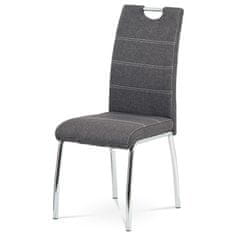 Autronic - Jedálenská stolička, poťah sivá látka, biele prešitie, kovová štvornohá chrómovaná podnož - HC-485 GREY2