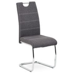 Autronic - Jedálenská stolička, poťah sivá látka, biele prešitie, kovová chrómovaná perová podnož - HC-482 GREY2