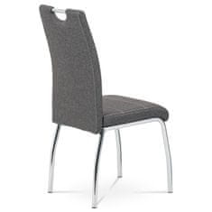 Autronic - Jedálenská stolička, poťah sivá látka, biele prešitie, kovová štvornohá chrómovaná podnož - HC-485 GREY2