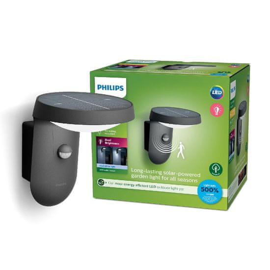 Philips Philips Tyla IR solárne vonkajšie nástenné LED svietidlo so senzorom 1,2W 255lm 4000K IP44, antracit