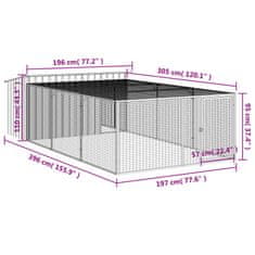 Petromila vidaXL Psa búda s výbehom antracitová 197x396x110 cm pozinkovaná oceľ