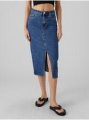 Vero Moda Modrá dámska džínsová midi sukňa Vero Moda Veri XS