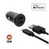 Súprava nabíjačky do auta s 2xUSB výstupom a káblom USB/Lightning, 1 meter, MFi certifikácia, 15 W Smart Rapid Charge FIXCC15N-2UL-BK, čierna