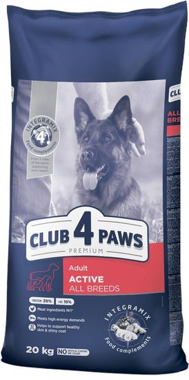 Club4Paws Premium suché krmivo pre aktívne psy všetkých plemien Active 20 kg