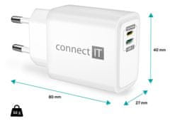 Connect IT DUPLEX Nabíjací adaptér 1xLightning + 1×USB-C, 20W, kabel 27W CWC-2090-WH, biely