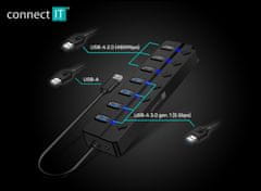 Connect IT Mighty Switch 2 USB-A hub, (4xUSB-A 3.0, 3xUSB-A 2.0), externí, černý (CHU-5410-BK)