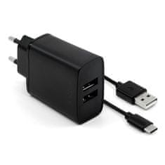 FIXED Nabíjačka do siete 2xUSB, 15W Smart Rapid Charge + USB-C kabel 1m - černá