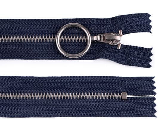 Kovový zips No 4 dĺžka 20 cm so striebornými zúbkami - modrá tmavá