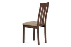 Autronic Drevená jedálenská stolička Jídelní židle, masiv buk, barva ořech, látkový béžový potah (BC-2602 WAL)