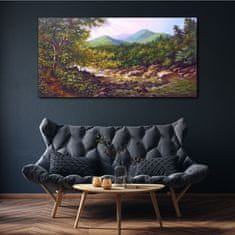 COLORAY.SK Obraz canvas Las River Stones Mountains 140x70 cm