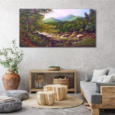 COLORAY.SK Obraz canvas Las River Stones Mountains 140x70 cm