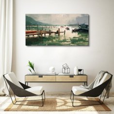 COLORAY.SK Obraz canvas Prístav jazera lodí hôr 120x60 cm