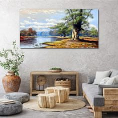 COLORAY.SK Obraz canvas Rieka lesné krajiny mraky 140x70 cm