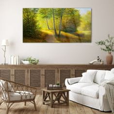 COLORAY.SK Skleneny obraz Maľovanie lesných stromov cesta 140x70 cm