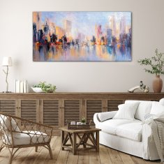 COLORAY.SK Skleneny obraz Maľba abstrakcie město 140x70 cm