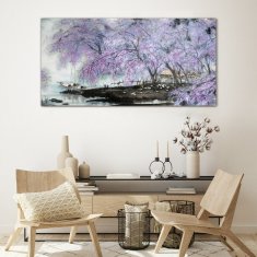 COLORAY.SK Skleneny obraz Strom kvety člny 120x60 cm