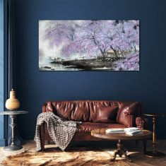COLORAY.SK Skleneny obraz Strom kvety člny 120x60 cm