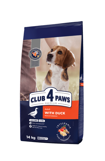 Club4Paws Premium suché krmivo pre psy stredných plemien s kačacinou 14 kg