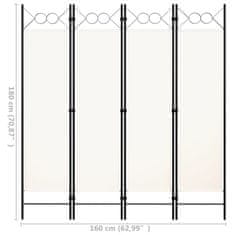 Vidaxl Paraván so 4 panelmi, biely 160x180 cm