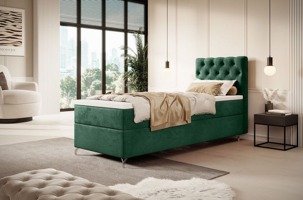 Veneti Čalúnená posteľ 80x200 ADRIA s úložným priestorom - ľavá, zelená