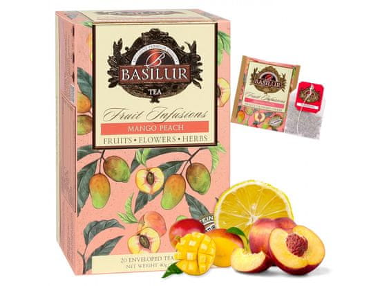 Basilur BASILUR Fruit Infusions - Ovocný bylinkový čaj bez kofeínu s prírodnou arómou broskyne, manga, 20 x 2 g