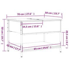 Vidaxl Konferenčný stolík dymový dub 70x50x50 cm kompozit. drevo a kov