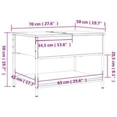 Vidaxl Konferenčný stolík sivý sonoma 70x50x50 cm kompoz. drevo a kov