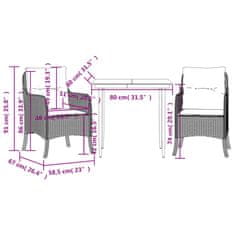 Vidaxl 3-dielna záhradná jedálenská sada s vankúšmi čierna polyratan