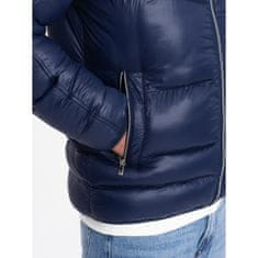 OMBRE Pánska zimná prešívaná bunda s ozdobnými zipsami V2 OM-JAHP-22FW-010 tmavomodrá MDN124219 M