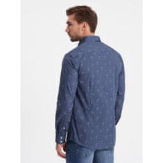 OMBRE Pánska bavlnená košeľa SLIM FIT s palmami tmavomodrá MDN124374 XL