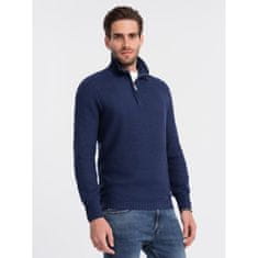 OMBRE Pánsky pletený sveter s predĺženým golierom V7 OM-SWZS-0105 tmavomodrý MDN124394 L