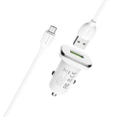 Borofone  BZ12A 18W rýchla nabíjačka do auta vrátane dátového kábla microUSB biela