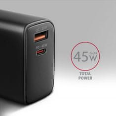 AXAGON síťová nabíječka ACU-PQ45, USB-A, USB-C, PD3.0/PPS/QC4+/SFC 2.0/AFC/Apple, 45W, čierna