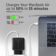 AXAGON síťová nabíječka ACU-PQ45, USB-A, USB-C, PD3.0/PPS/QC4+/SFC 2.0/AFC/Apple, 45W, čierna