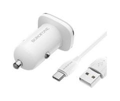 Borofone Rýchlonabíjačka do auta BZ12A 18W vrátane USB-C dátového kábla biela 75578