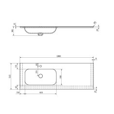 SAPHO ARUBA umývadlo vľavo, 180x51, 5 cm, Rockstone biela mat AR180-B1L - Sapho