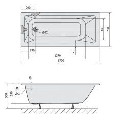 POLYSAN NOEMI SLIM obdĺžniková vaňa 170x70x39cm, biela 71708S - Polysan