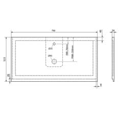 SAPHO TREOS pracovná doska 766x513 mm, rockstone, biela mat TX077-0101 - Sapho